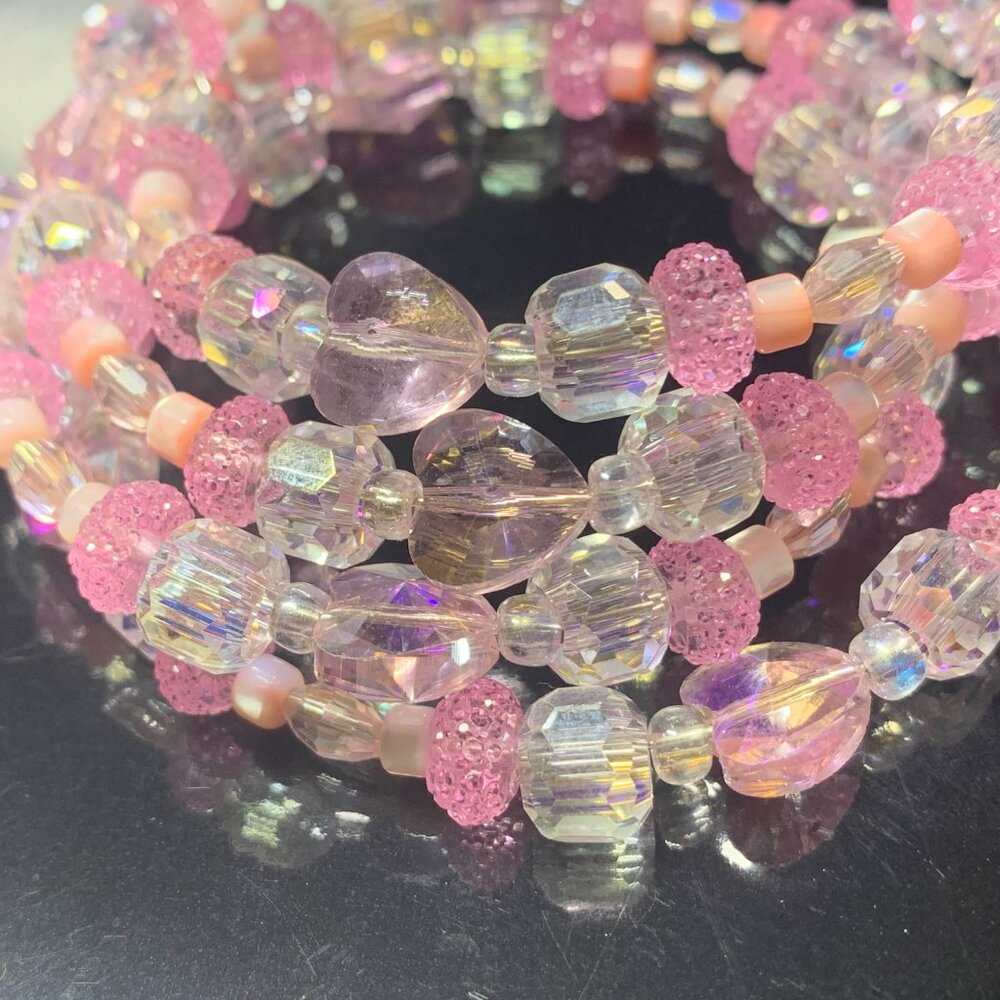 Pink Beaded Awareness Bracelet Set with Ribbon Charm - Picture 2 of 3